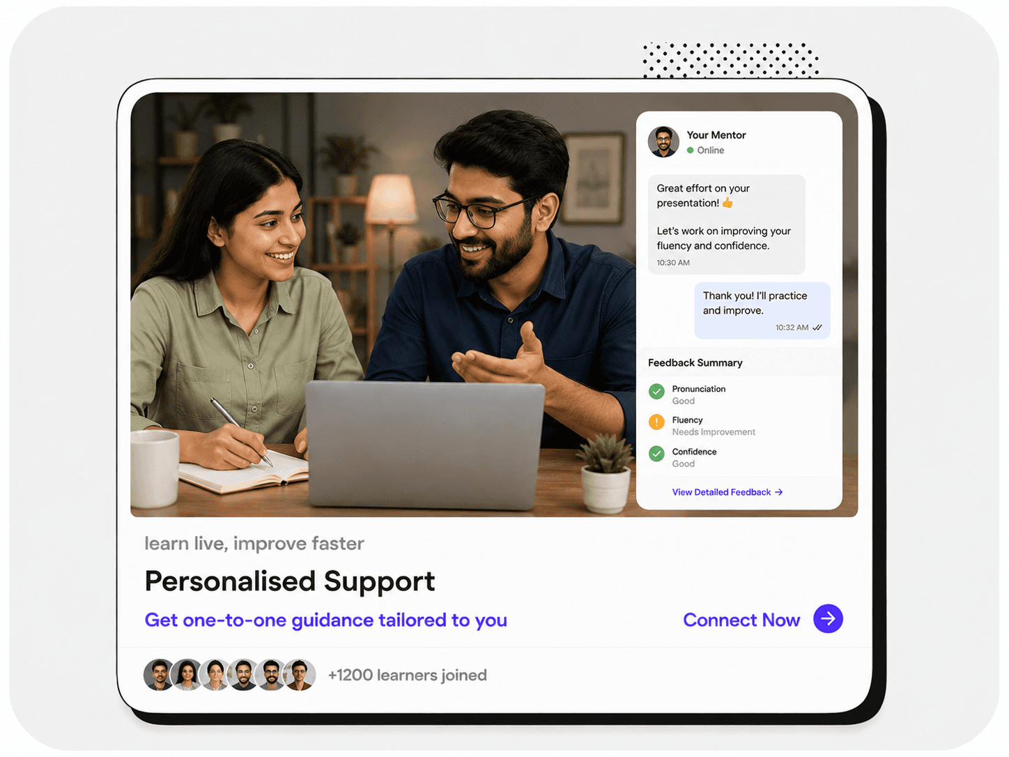 Personalised Support leaderboard showing top SpeakBro learners